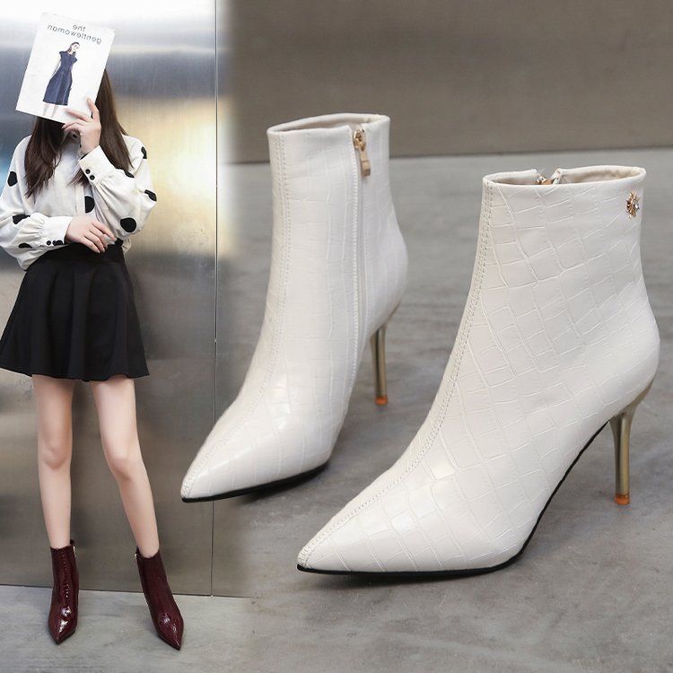 Mary – Stone Pointed Vegan Leather Stiletto Boots