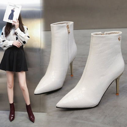 Mary – Stone Pointed Vegan Leather Stiletto Boots