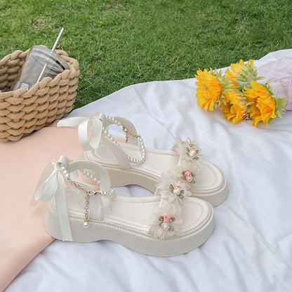 Zoe – Pearl Bow Chunky Heel Sandals