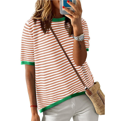 Rachel – Striped Contrast Color Casual Top