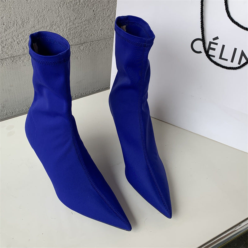 Amanda – Mid-Calf Stiletto Heel Elastic Booties