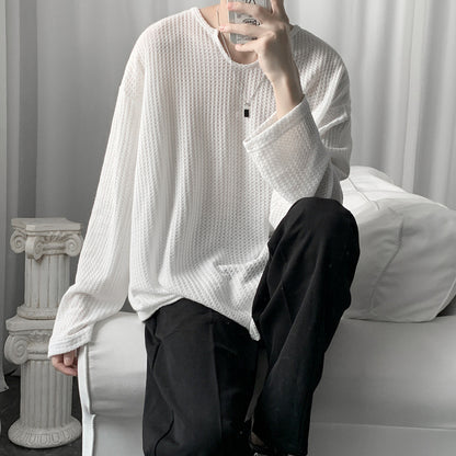 Felix – Loose Casual Waffle Long Sleeve Top