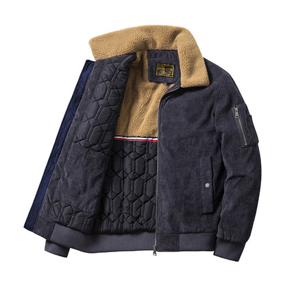 Doug – Men's Corduroy Cotton Coat with Fur Collar