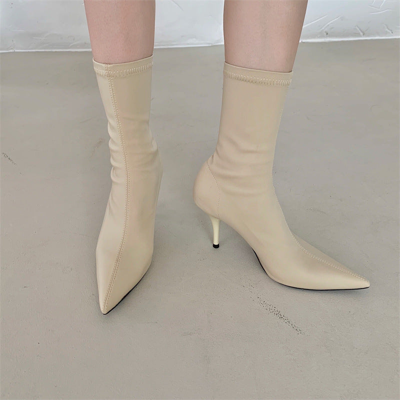 Amanda – Mid-Calf Stiletto Heel Elastic Booties