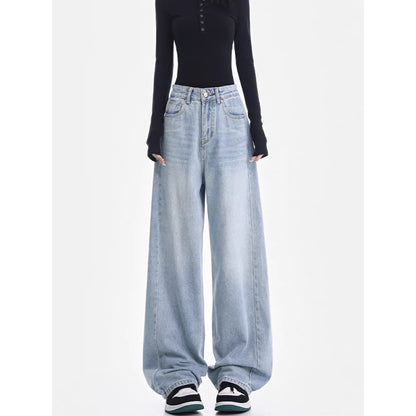 Melanie – Light Blue High Waist Retro Straight Pants
