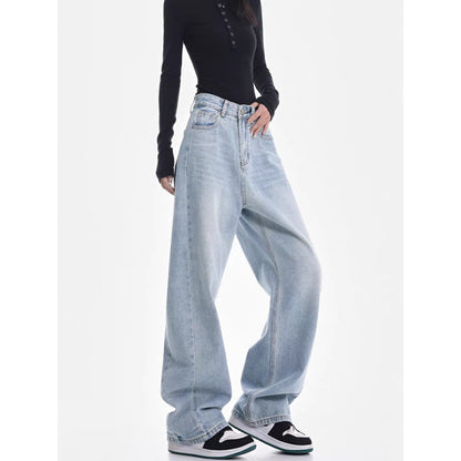 Melanie – Light Blue High Waist Retro Straight Pants