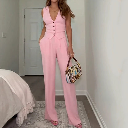 Sue – Elegant V-Neck Sleeveless Vest with Suit Pants
