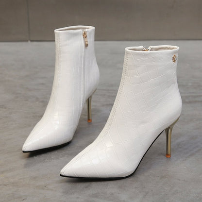 Mary – Stone Pointed Vegan Leather Stiletto Boots
