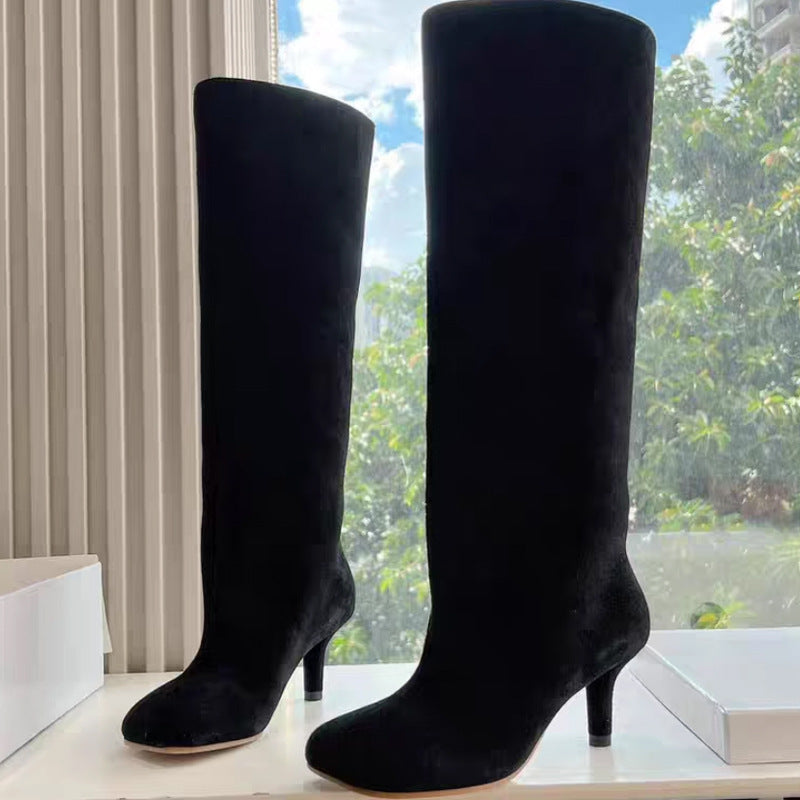 Andrea – Vegan Leather High-Heel Boots with Square Toe
