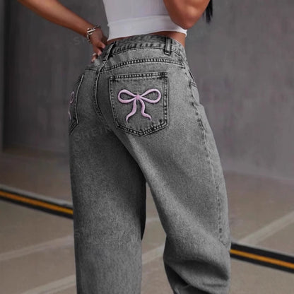 Shirley – Vintage Bow Embroidered Straight Jeans