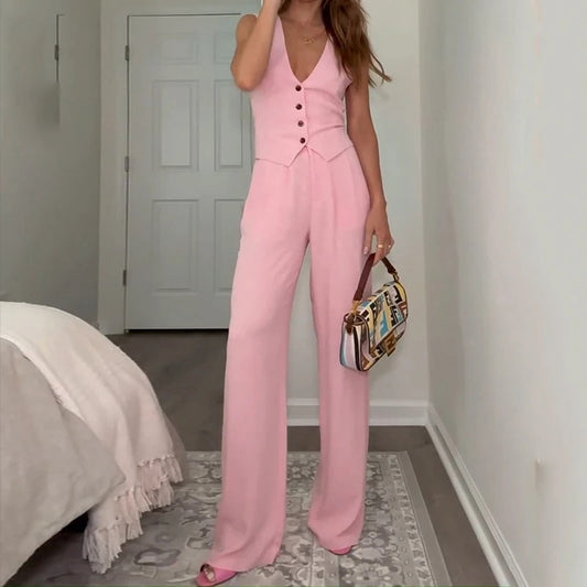 Sue – Elegant V-Neck Sleeveless Vest with Suit Pants
