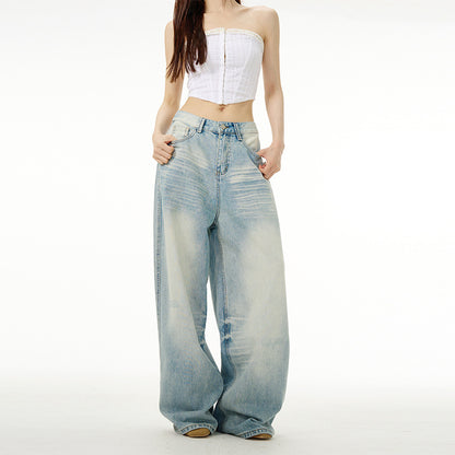 Jake – Water Washed Wide Jeans with Distressed Details