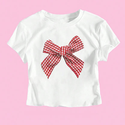 Catherine – Casual Short Top with Bow Print