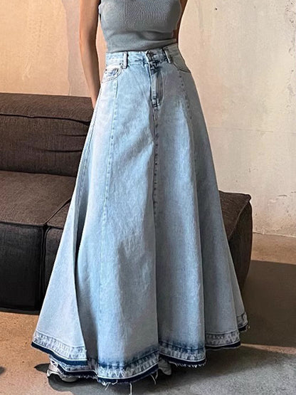 Joanne – High Waist A-Line Skirt with Stitching Edging
