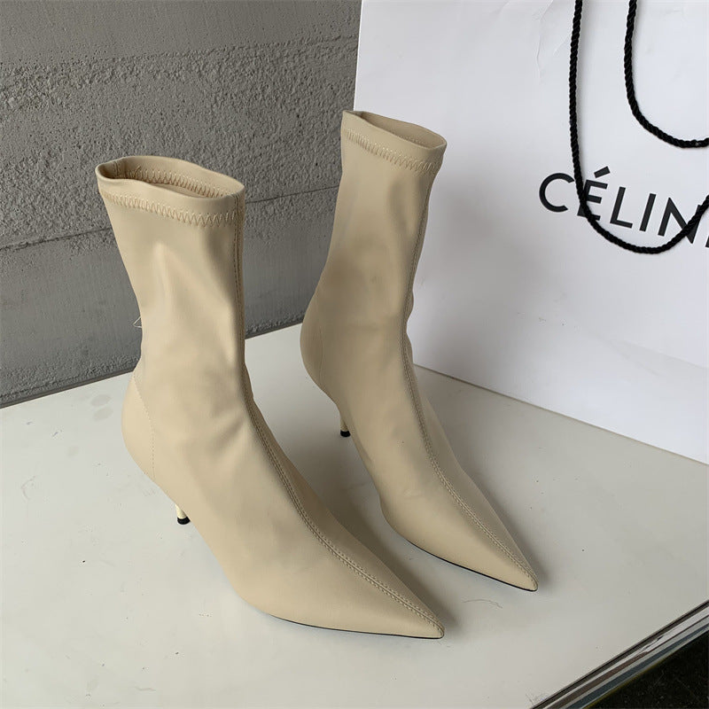 Amanda – Mid-Calf Stiletto Heel Elastic Booties