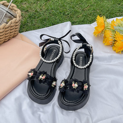 Zoe – Pearl Bow Chunky Heel Sandals