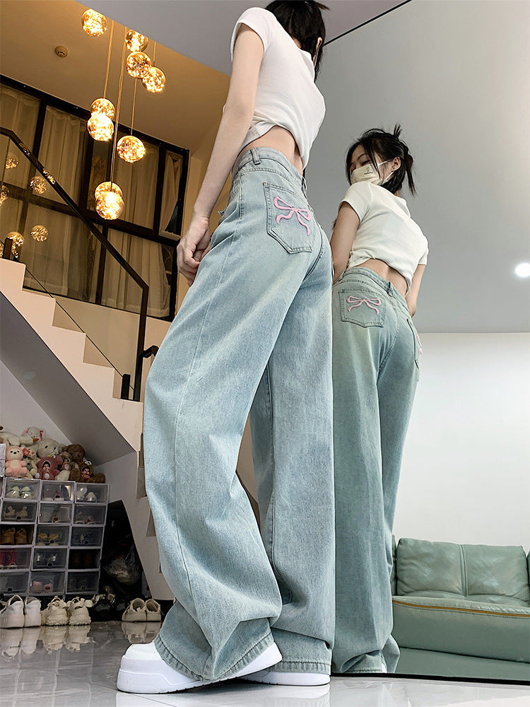Kathryn – Bow Embroidered Wide Leg Jeans