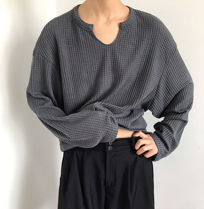Felix – Loose Casual Waffle Long Sleeve Top