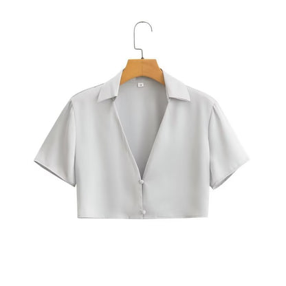 Tracy – Silk Satin Short Sleeve Skirt Suit