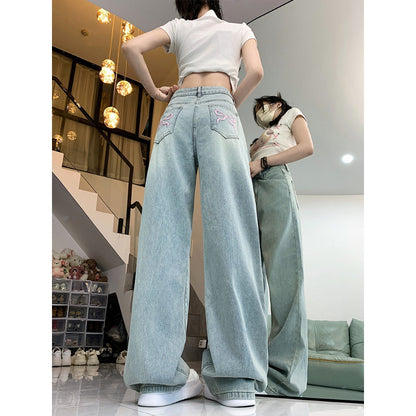 Kathryn – Bow Embroidered Wide Leg Jeans