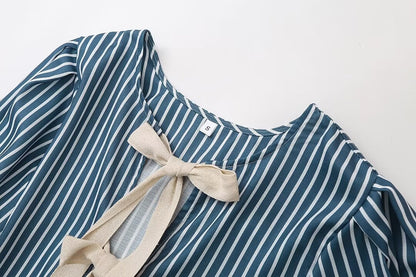 Rachael – Women's Striped Bow Lace-up Top