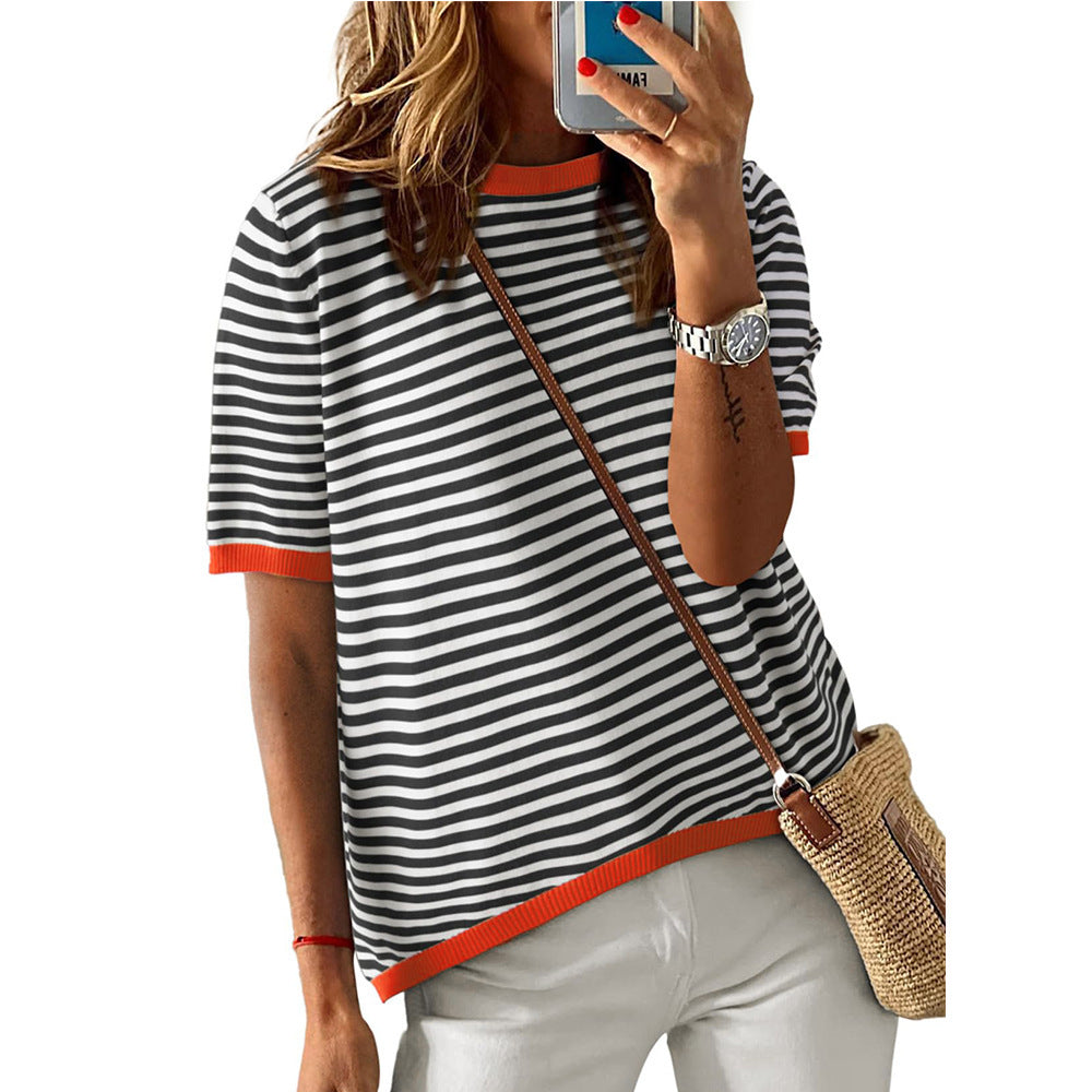 Rachel – Striped Contrast Color Casual Top