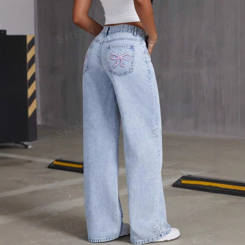Shirley – Vintage Bow Embroidered Straight Jeans