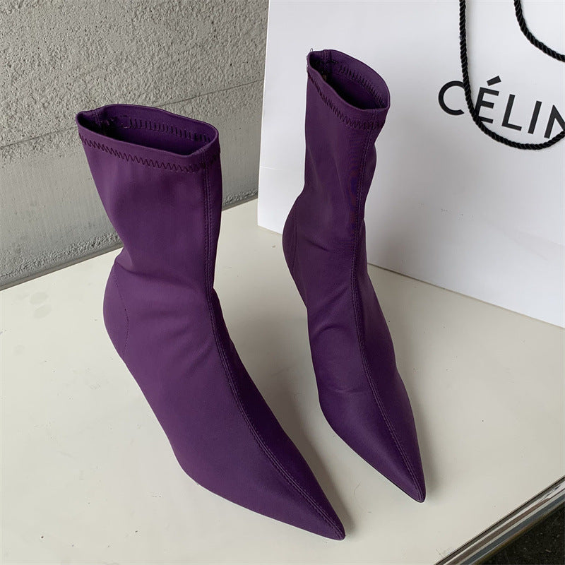 Amanda – Mid-Calf Stiletto Heel Elastic Booties