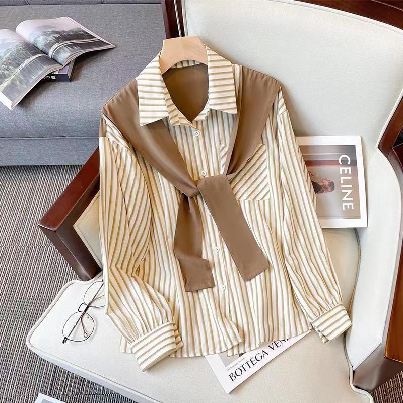 Megan – Retro Loose Striped Shirt with Long Sleeves