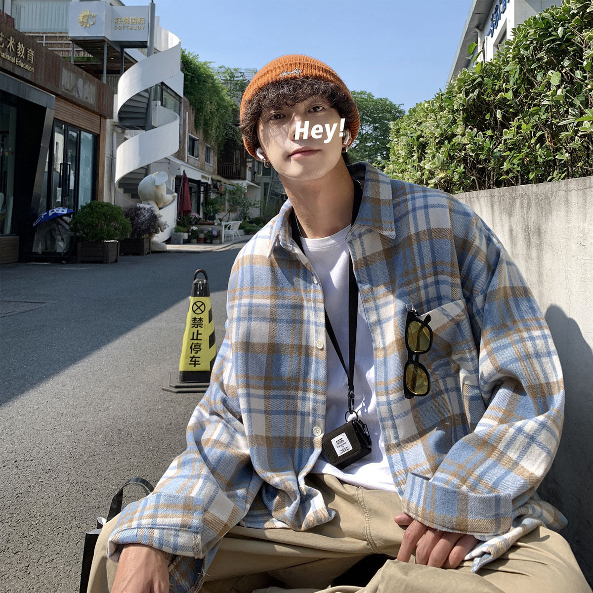 Anthony – Men's Woolen Plaid Shirt with Long Sleeves