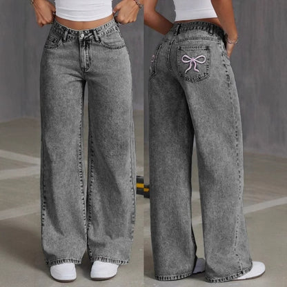 Shirley – Vintage Bow Embroidered Straight Jeans