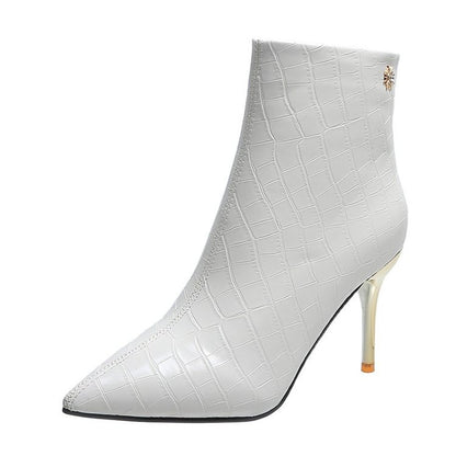Mary – Stone Pointed Vegan Leather Stiletto Boots