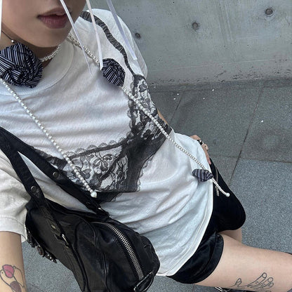 Hannah – Contrast Lace See-through Corset Top