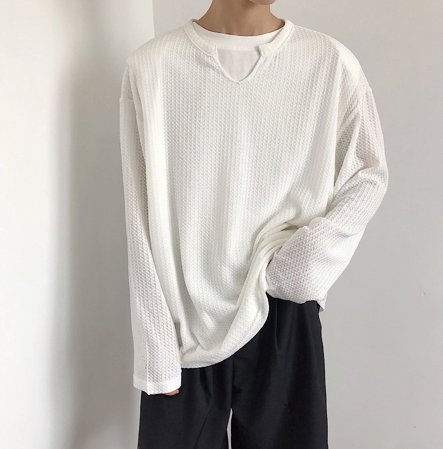 Felix – Loose Casual Waffle Long Sleeve Top