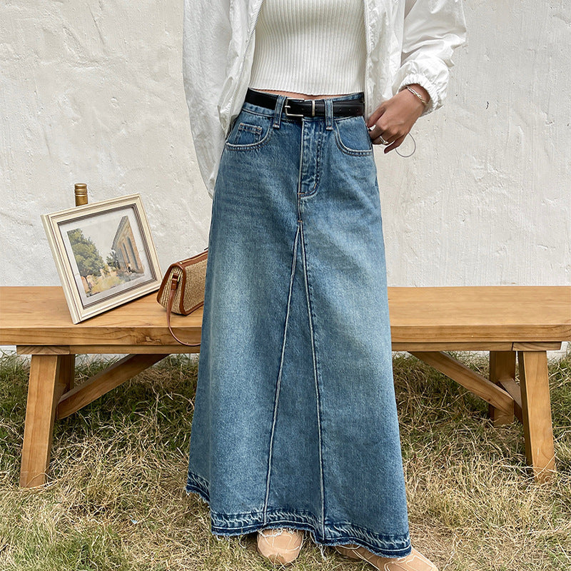 Carly – High Waist Retro Denim Skirt