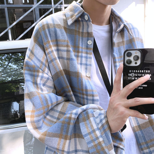 Anthony – Men's Woolen Plaid Shirt with Long Sleeves