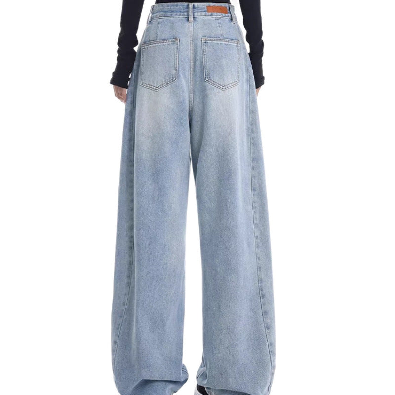 Melanie – Light Blue High Waist Retro Straight Pants