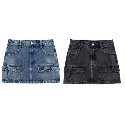 Linda – Denim Hip Skirt with Multi-Pocket