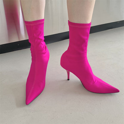 Amanda – Mid-Calf Stiletto Heel Elastic Booties