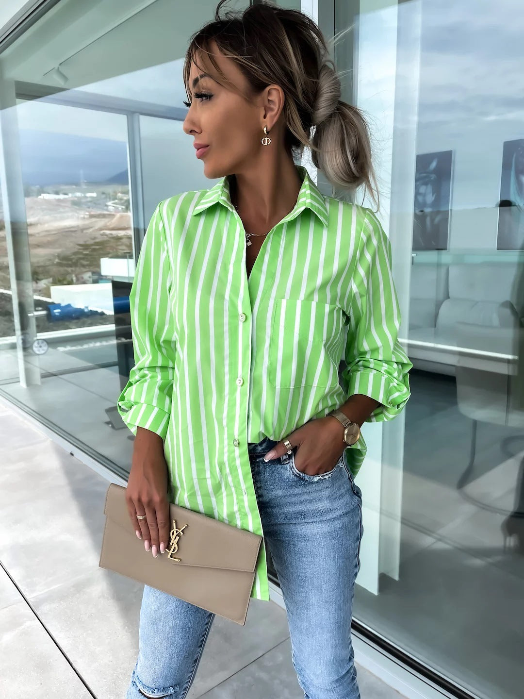 Kathleen – Elegant Long Sleeve Striped Shirt