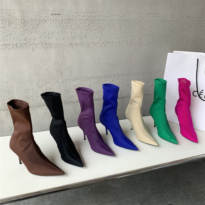 Amanda – Mid-Calf Stiletto Heel Elastic Booties