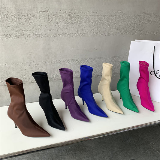 Amanda – Mid-Calf Stiletto Heel Elastic Booties