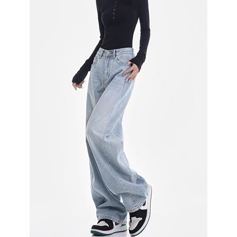 Melanie – Light Blue High Waist Retro Straight Pants