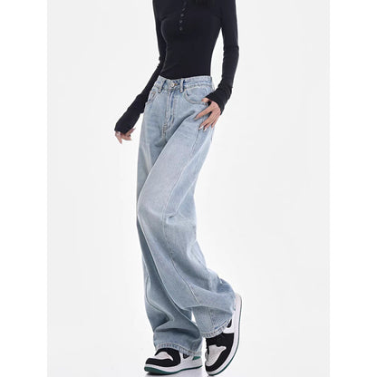 Melanie – Light Blue High Waist Retro Straight Pants