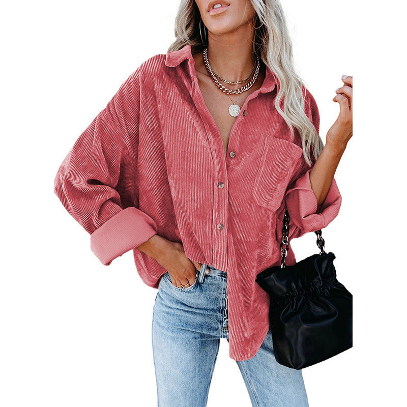 Phoebe – Women's Corduroy Casual Coat with Polo Collar