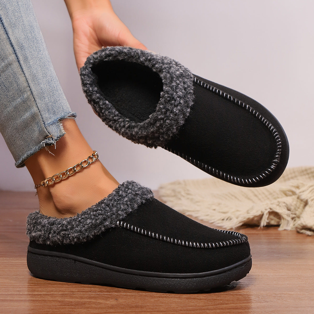 Tara – Cozy Indoor Cotton Slippers with Half-covered Heel