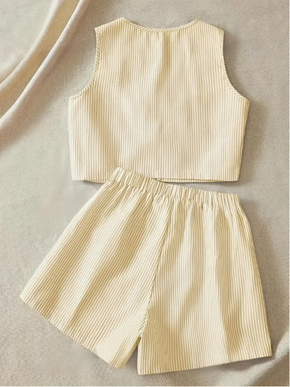 Susan – Elegant Striped Knit Tank and High-Waist Shorts Set