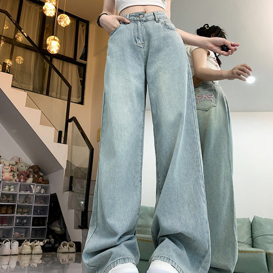 Kathryn – Bow Embroidered Wide Leg Jeans