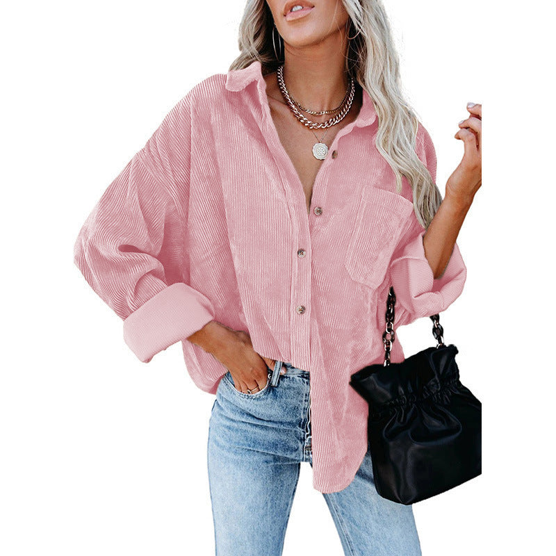 Phoebe – Women's Corduroy Casual Coat with Polo Collar