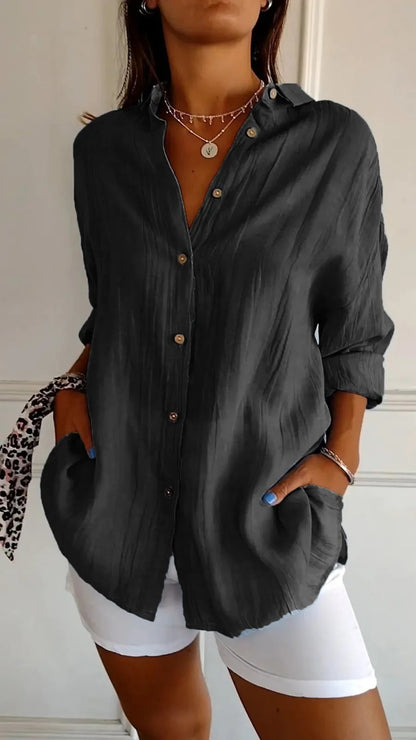 Judith – Lapel Long Sleeve Pleated Shirt